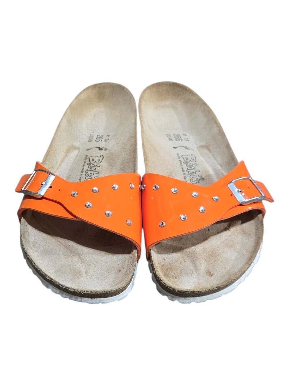 Birkenstock Birkis Orange Patent Leather Studded Sandals Size 41 - Picture 2 of 8